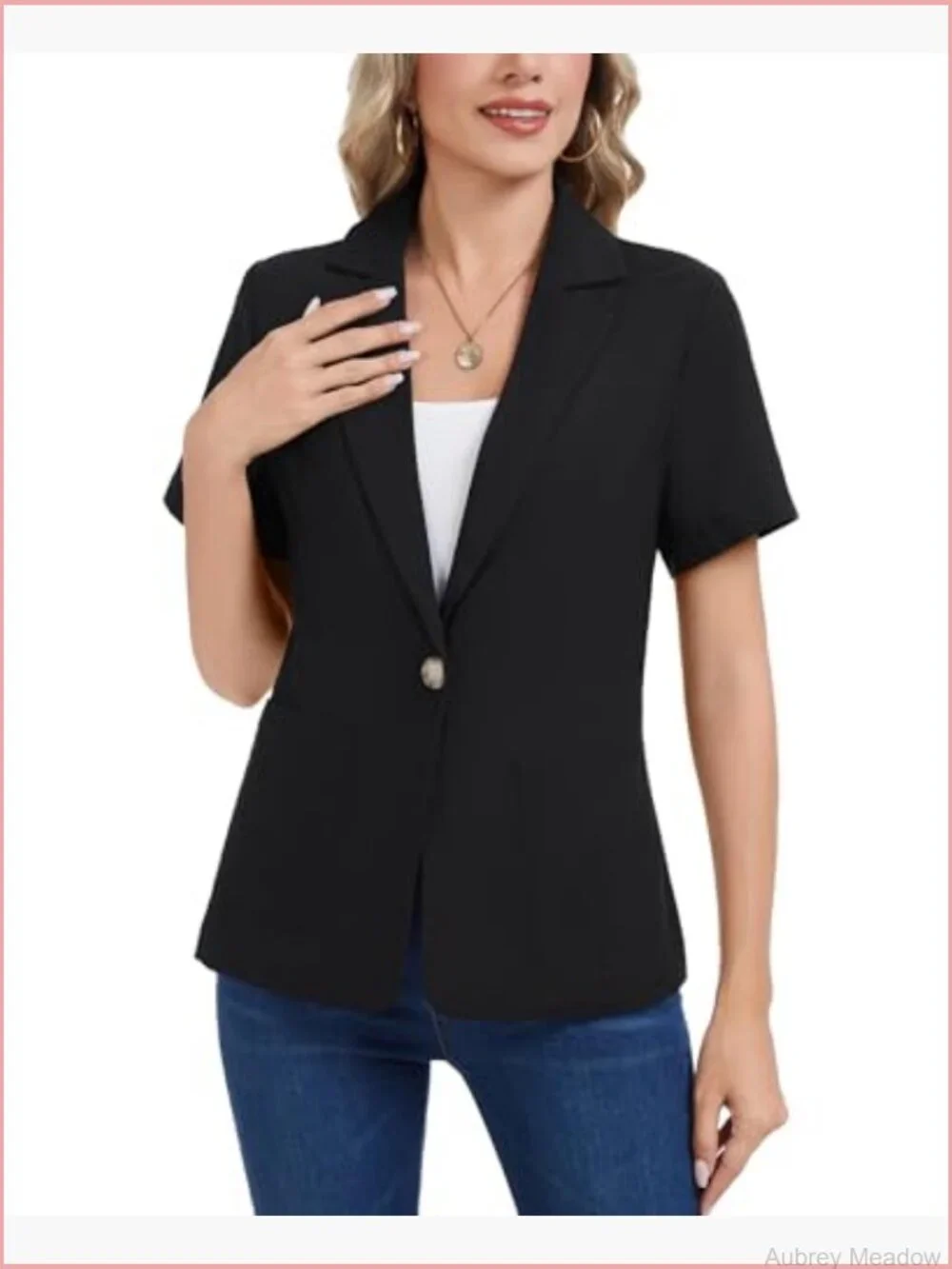 Cotton Linen Blazer Short Sleeve Notch Lapel One Button Work Office